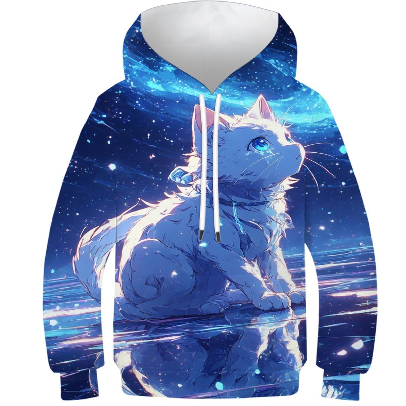 OPCALIS Children’s Hoodie Anime Cat Sweatshirts 3D Printed Kitten Casual Novelty Long Sleeve Hoody Jumper with Pocket 11-13Y