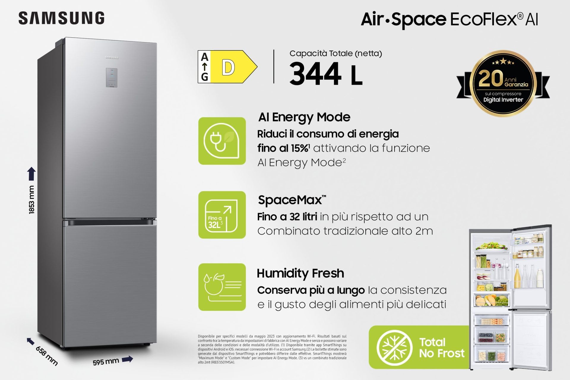 Samsung RB34C671DS9 - Frigorifero combinato, 344 litri, No Frost [Classe energetica D]