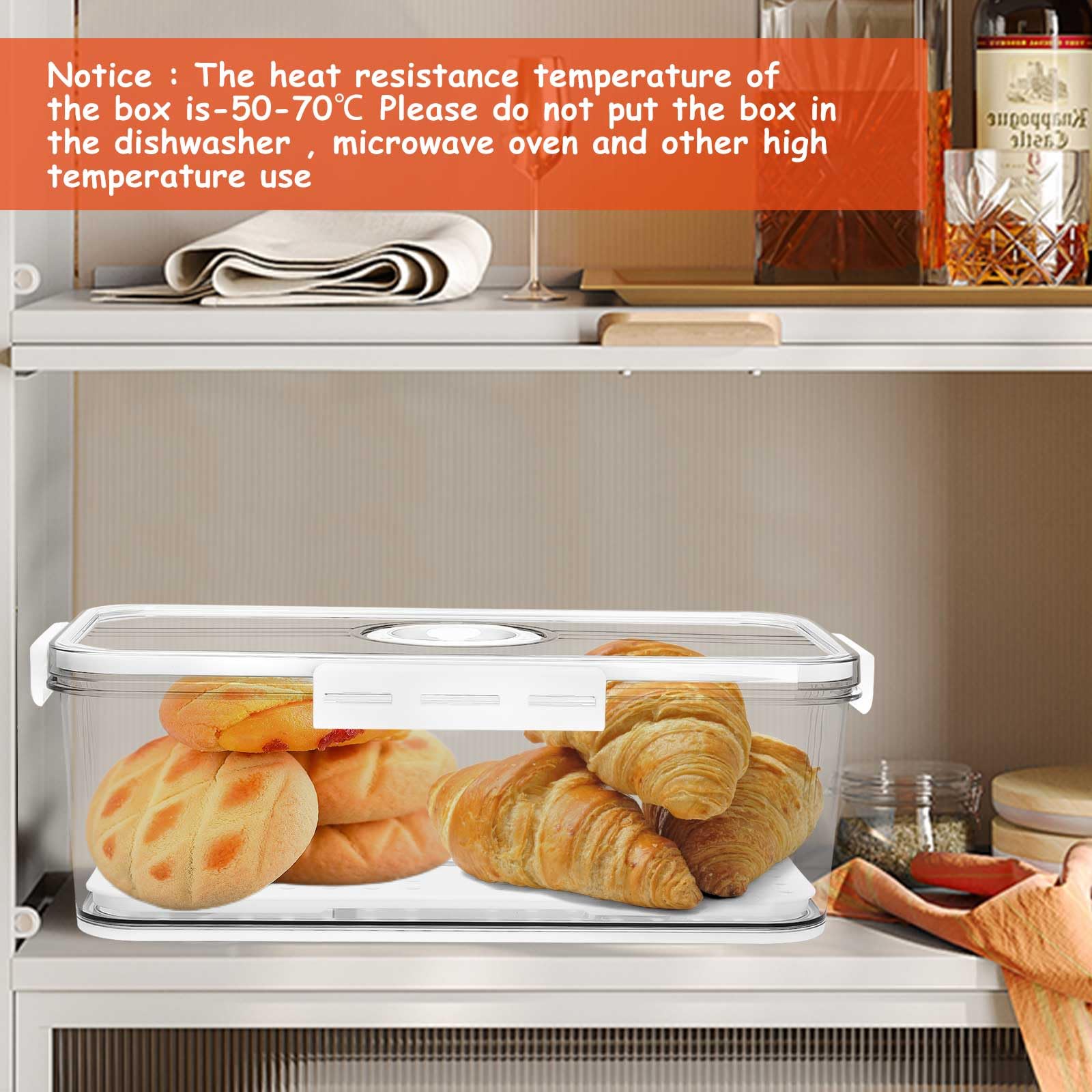 Tefola Brotkasten mit Deckel und Timer, transparenter, luftdichter Glas-Aufbewahrungsbehälter, zur Aufbewahrung von Lebensmitteln, Gebäck, Brot, Keksen und Kuchen, BPA-frei (weiß) Küche, Haushalt & Wohnen