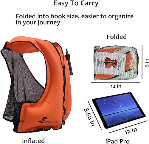 Miniatura 4 de OMOUBOI Chaleco inflable de esnórquel, chaleco de natación para adultos, chaleco de esnórquel, chaqueta de flotabilidad inflable, chaquetas de buceo