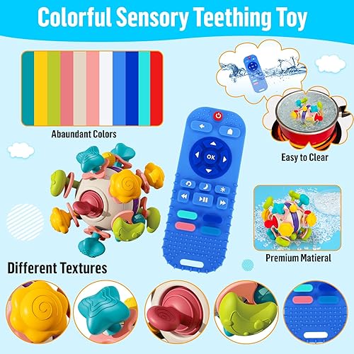 Miniatura 4 de 2 piezas de juguete de dentición para bebés de 0-6-12 meses, juguete de alivio de mordedores para bebés de 3-6-12-18 meses, control remoto