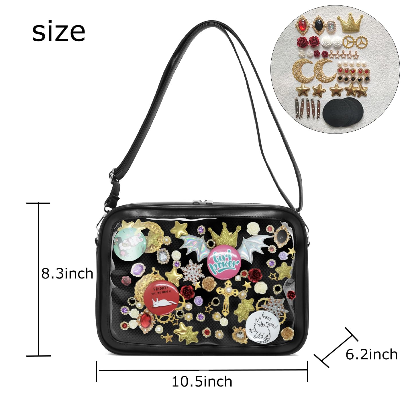 Ita Pin Display Bag, Ita Crossbody Backpack with Kawaii Ita anime purse, Cute Tote Bag for Ita Bag Crossbody black Ita Bag Accessories for Women, Grils