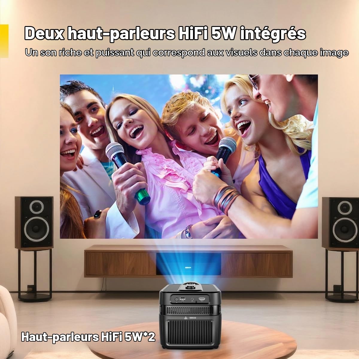 HY450 C Projecteur 900 ANSI Lumens avec Point Automatique 8K 1080P Ultra HD Port Allwinner H716 BT5.4 Décoration Automatique Home Cinéma Vidéo Android 14 WiFi 6