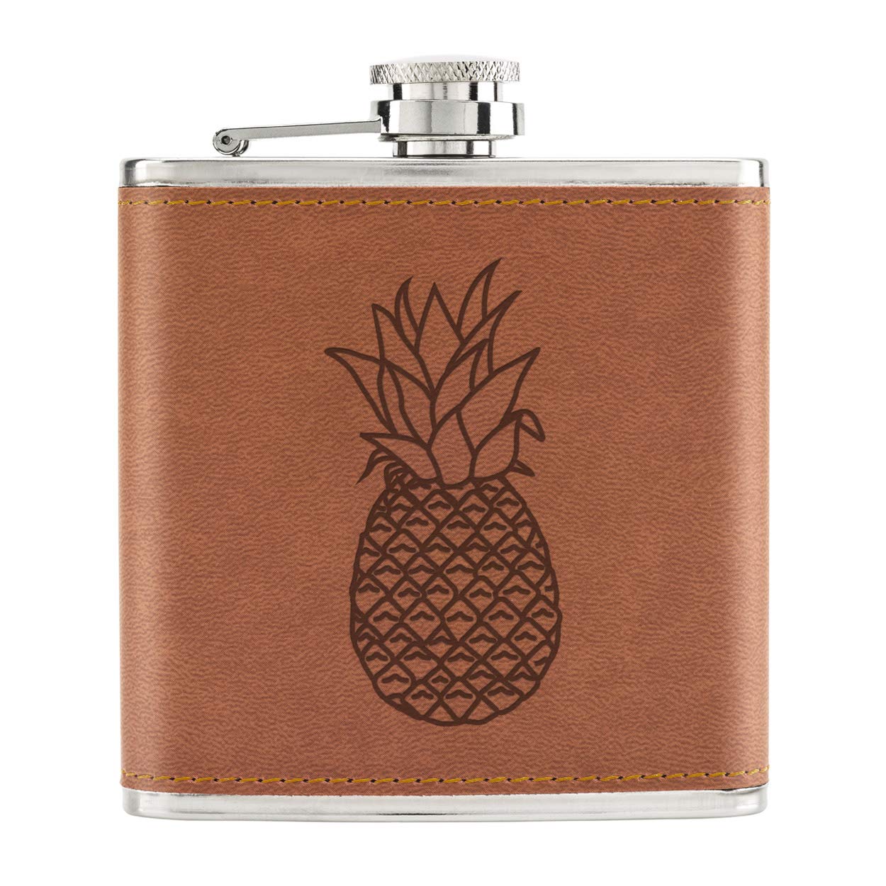 Pineapple 6oz PU Leather Hip Flask Tan