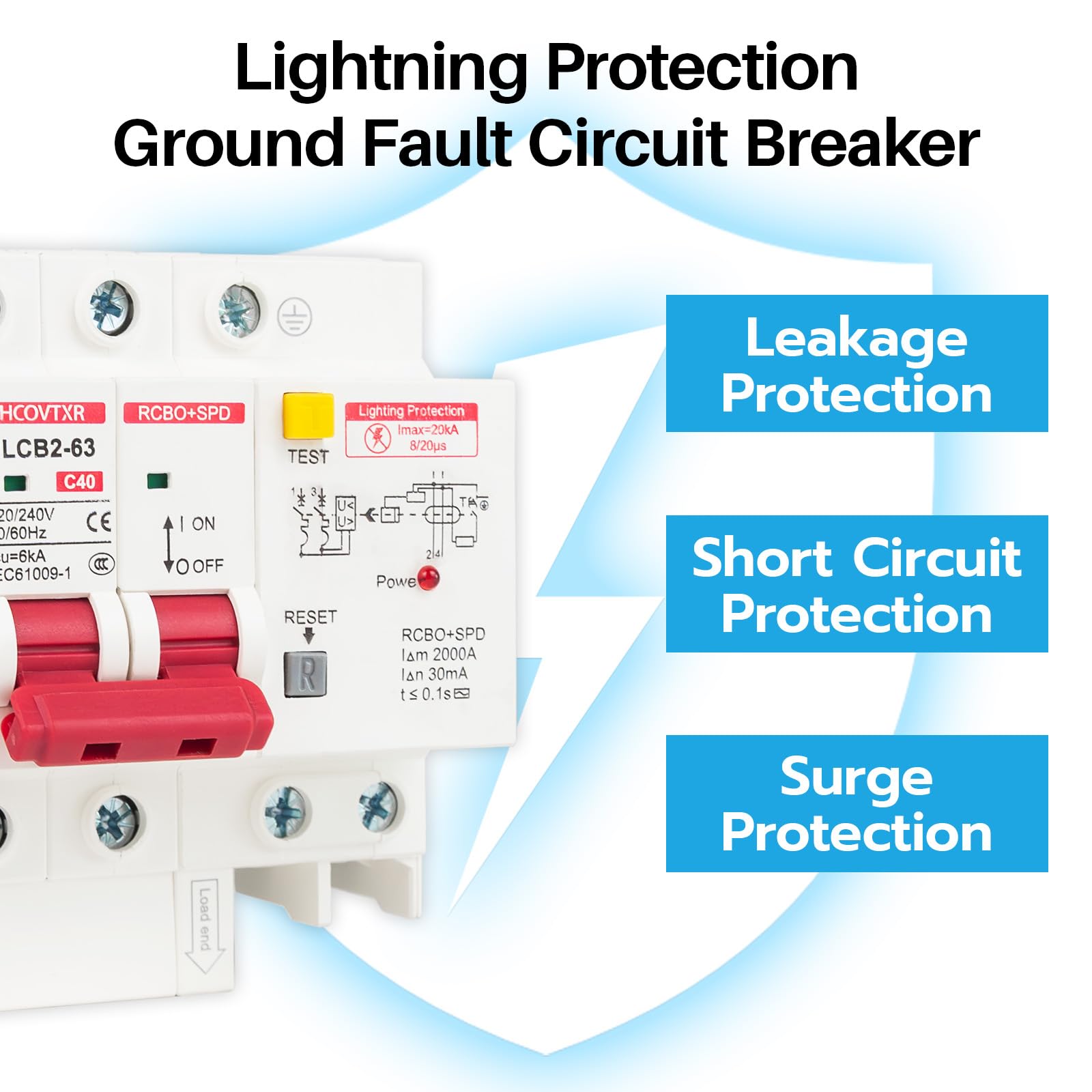 120V-240V Circuit Breaker with Leakage Protection,40 Amp RCBO and Surge Protector Breaker,DIN Rail Mount Ground Fault Circuit Breaker for Residential Industrial Outdoor — Amazon image 6