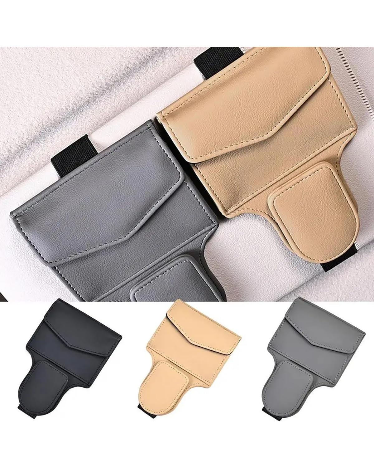 Sonnenbrillenhalter, Sonnenblenden-Clip, Kfz-Brillenhalter, Sonnenblenden-Clip, Universal-Brillenhalter mit Mehreren Fächern, Zubehör für Autos, Sonnenbrillenhalter (Beige)