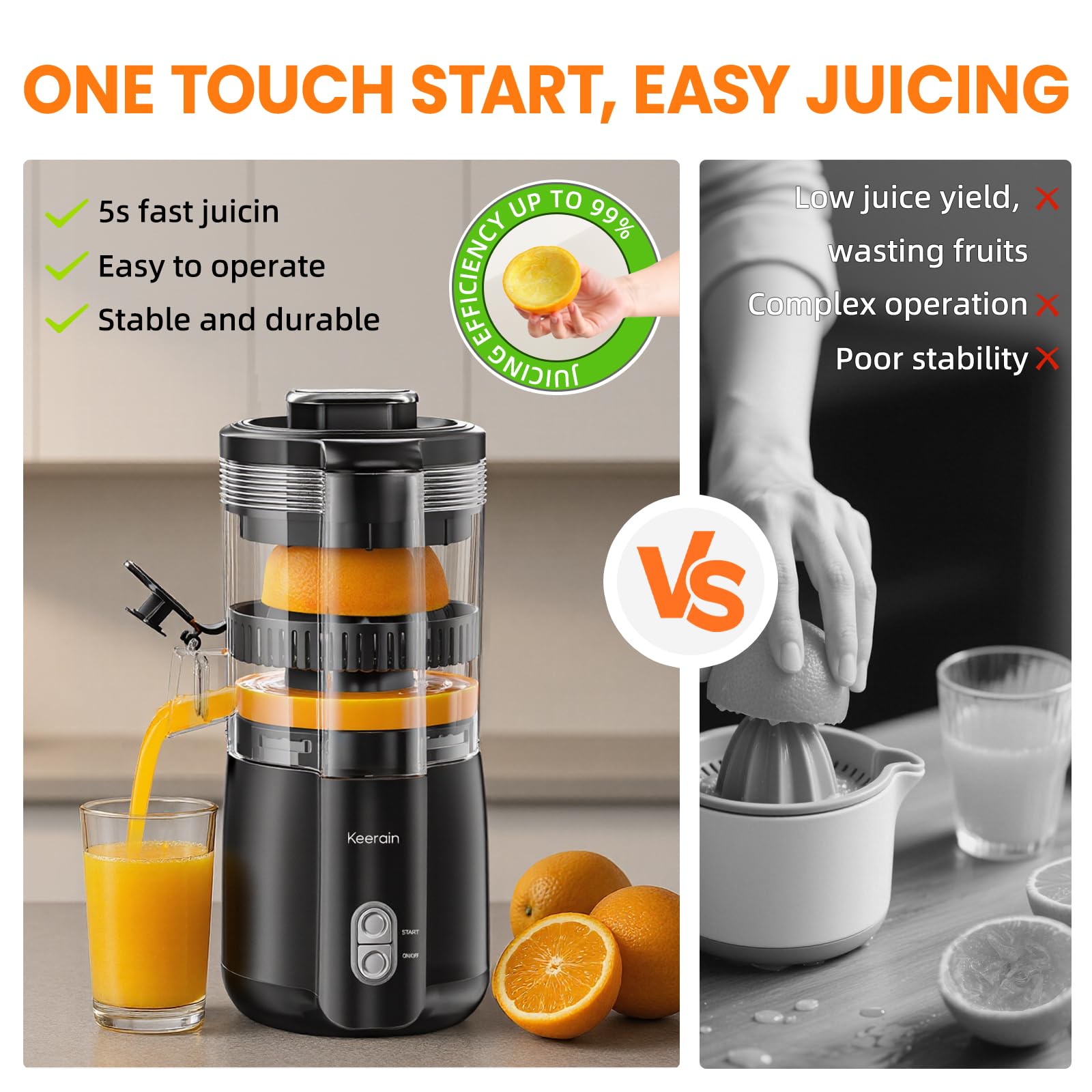 Exprimidor eléctrico de naranja, exprimidor de cítricos manos libres con cepillo de limpieza, exprimidor automático de jugo para limón, lima, pomelo, granada 4