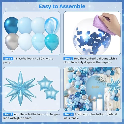 Miniatura 4 de Kit de guirnalda de arco de globos azules de 150 piezas, decoraciones de baby shower, globos pastel claro azul bebé globos 4D estrella confeti globo