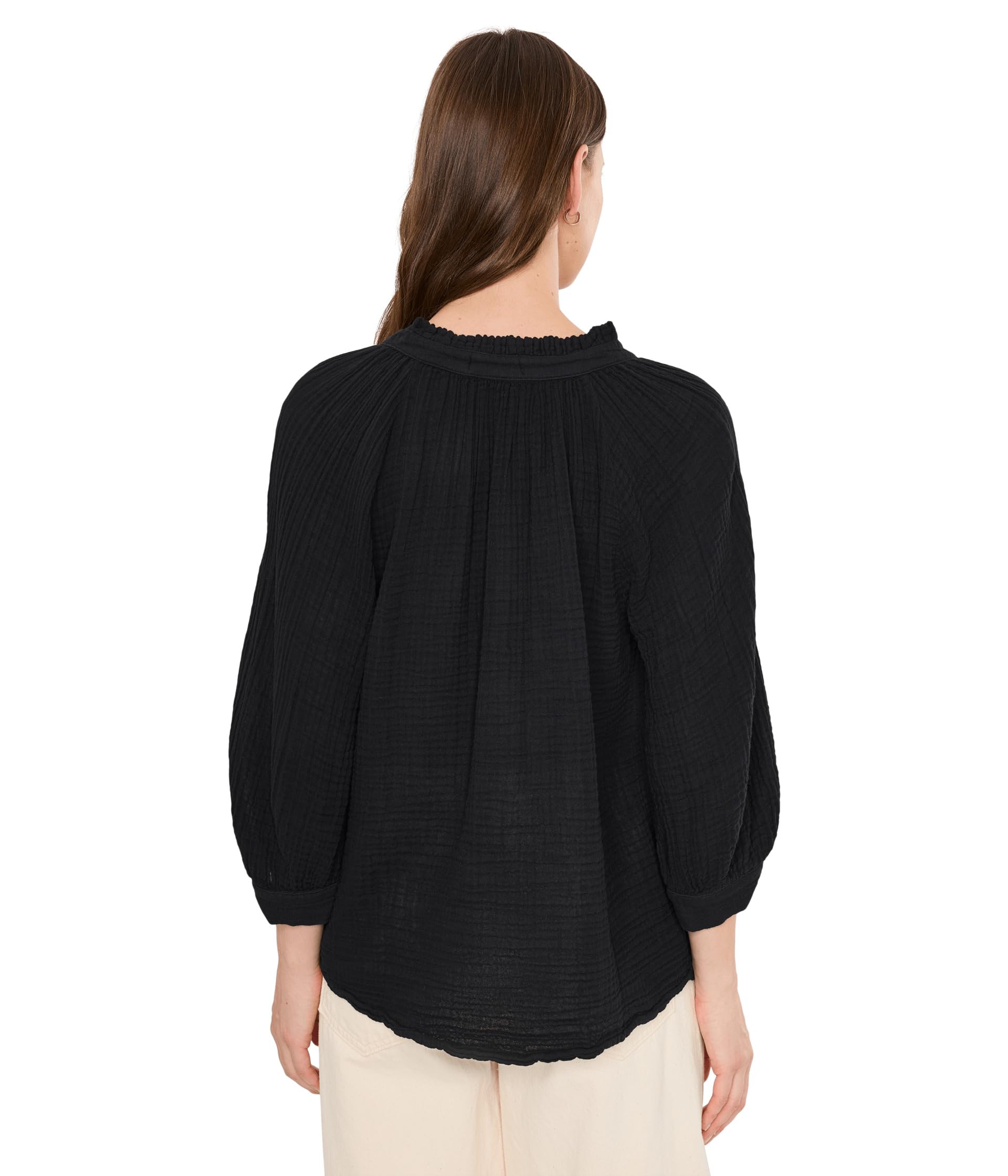 Michael Stars Women's Kali 3/4 Sleeve Ruffle Neck