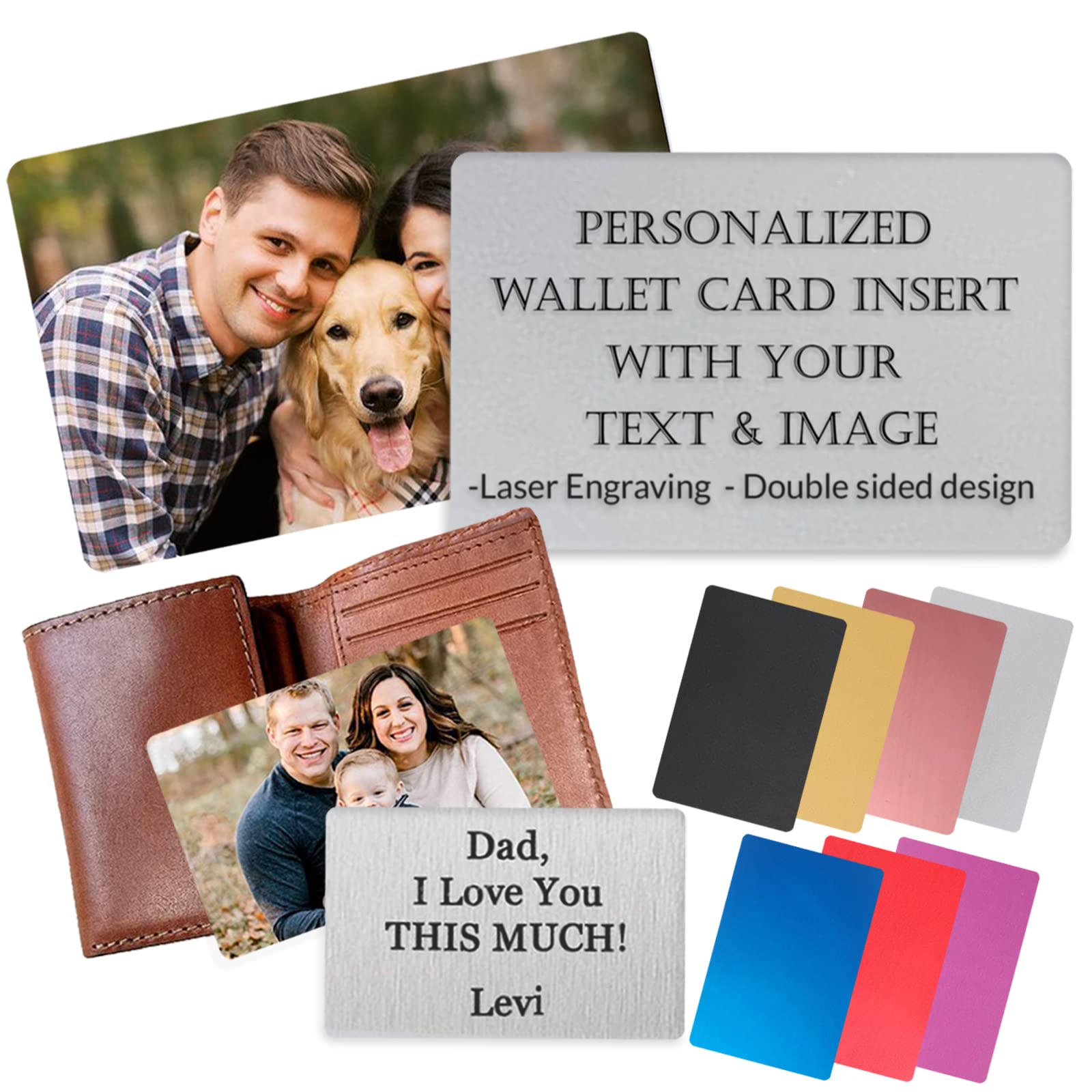 EAQ Personalized Wallet Insert, Custom Engraved Metal Card with Design, Message Card Gift for Dad, Husband, Boyfriend - Custom