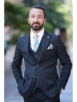 Wangyue 3 Piece Slim Fit Pinstripe Suit for Men Gomez Addams