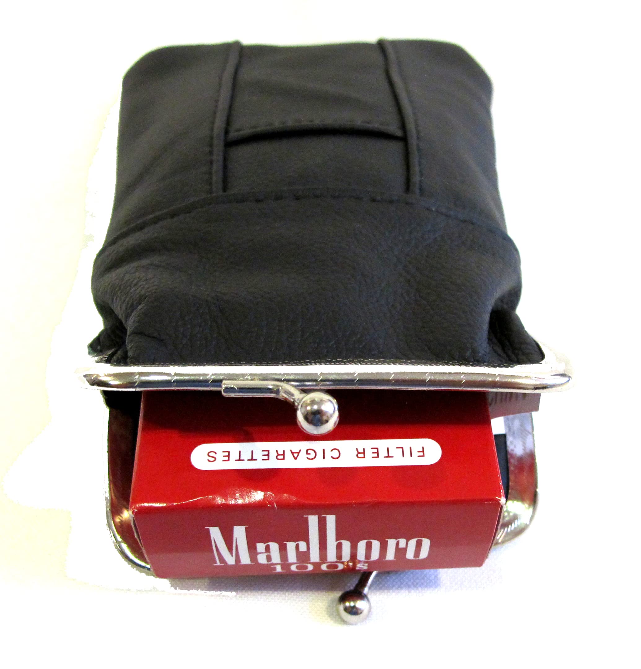 2pc 2 Color Set Genuine Leather Cigarette Case Pouch Fit 120's or Smaller Pack 1pc Black + 1pc Dark Pink