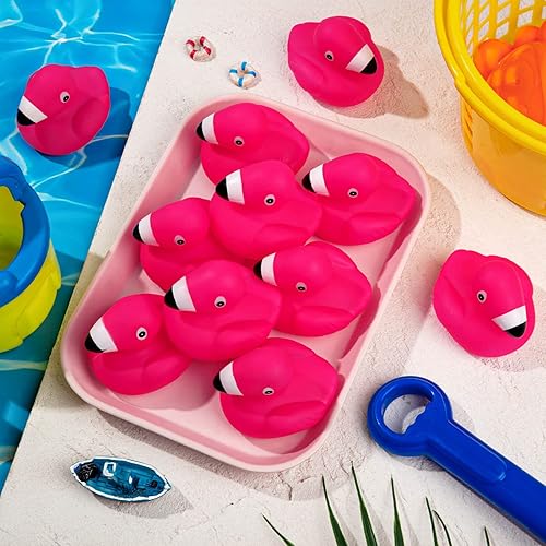 Miniatura 3 de Patos de goma flamencos para niños, 50 juguetes de baño de pato flamenco rosa, lindos patos de goma flotantes chirriantes para baby shower,