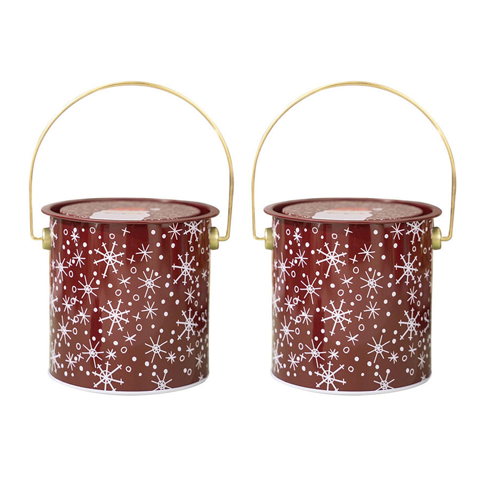 Hsioluted Of 2 Christmas Candy Boxes with Carry Handle Handheld Round Bucket Cookie Packaging Box Sweets Storage Container Portable Storage Bucket