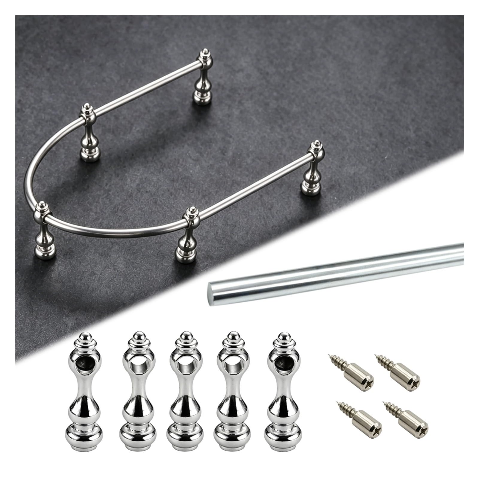 Bendable Shelf Rail Guard 20-158 cm, Aluminum Anti-Fall Cabinet Guardrail Bars with Posts & Screws, Customizable Decor Tipping Rails for Bathroom/Galleries/Shoe Racks(Silver,L 158cm/62.2")