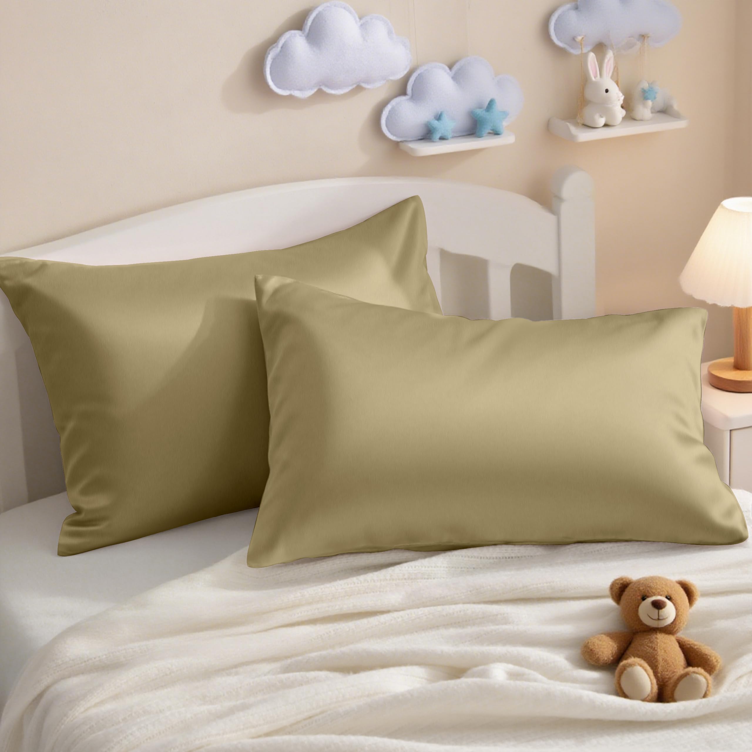 NTBAY 2 Pack 500 Thread Count 100% Egyptian Cotton 13x18 Toddler Pillowcases, Super Soft and Breathable Envelope Closure Travel Kids Nursery Pillow Cases, 13x18 Inches, Khaki — image 1