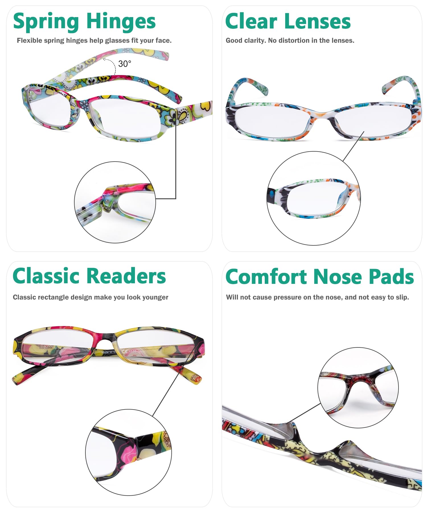 Eyekepper Small Reading Glasses Women - Floral Pattern Readers for Women Reading, 4 works Mix, +1.5 - Image 4