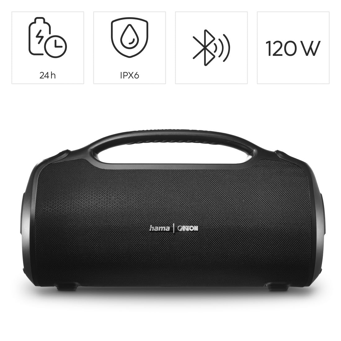 Hama Bezprzewodowy przenośny głośnik Bluetooth Ultimate Pro, mocny 120 W, 24-godzinny czas ładowania, wodoodporny głośnik IPX6, pyłoszczelny, wbudowany power bank USB-C, czarny