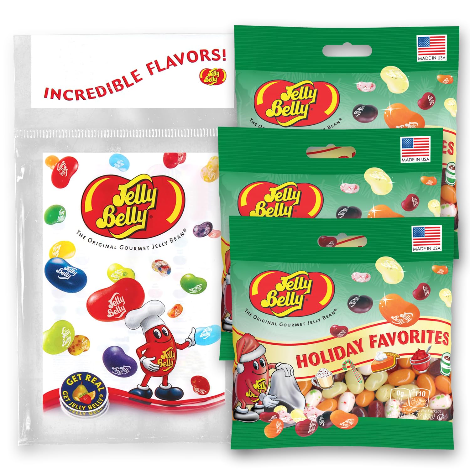 Jelly Belly Holiday Favorites Jelly Beans, 3.5 oz Grab & Go Bags - Pack of 3 sold in Jelly Belly Bag