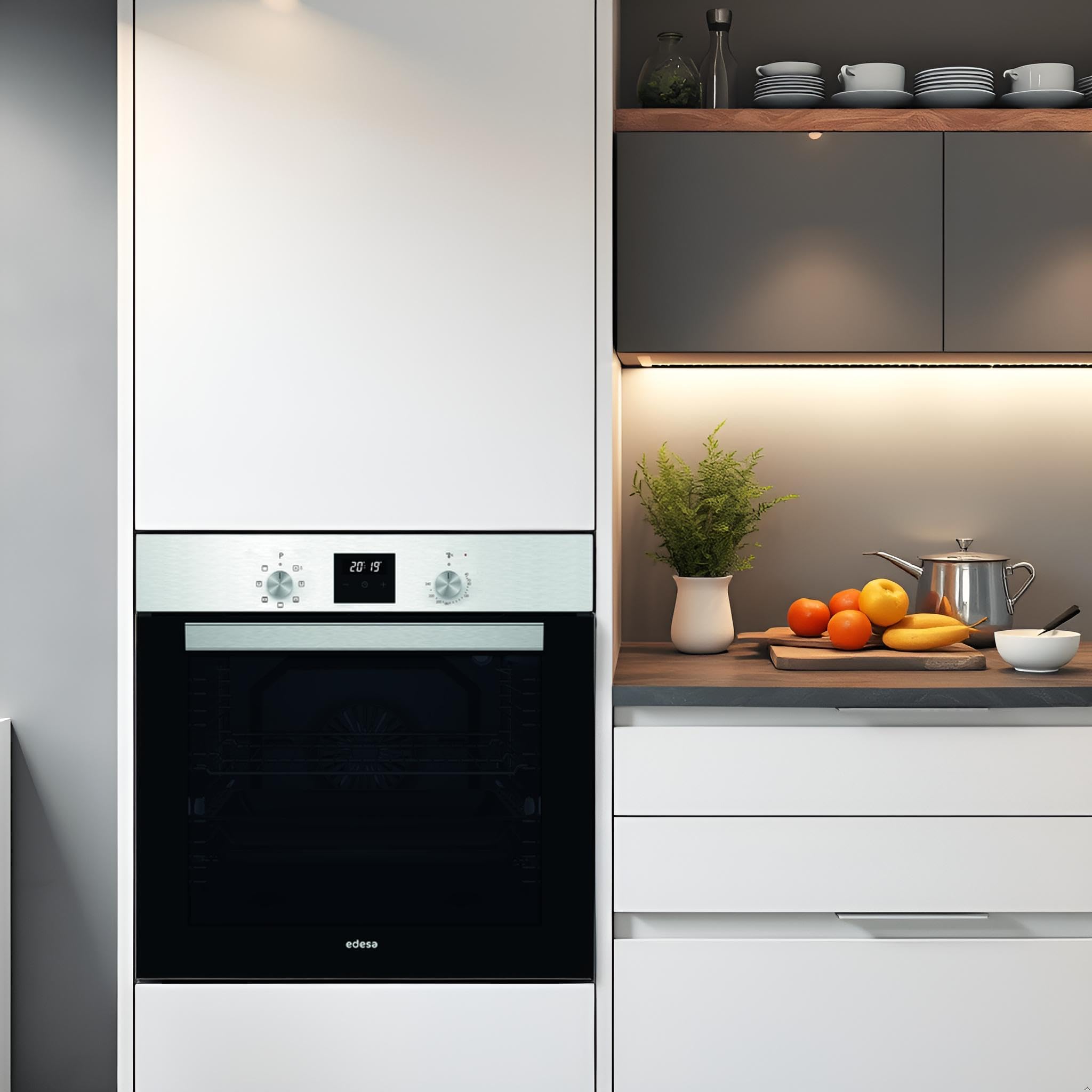 Edesa Horno Multifunción EOE-6040 X/A 80L 7 Programas Cocinado Display LED Esmalte ETC Fácil Limpieza Puerta de Cristal Negro Panel Control Inoxidable Color Inox Negro
