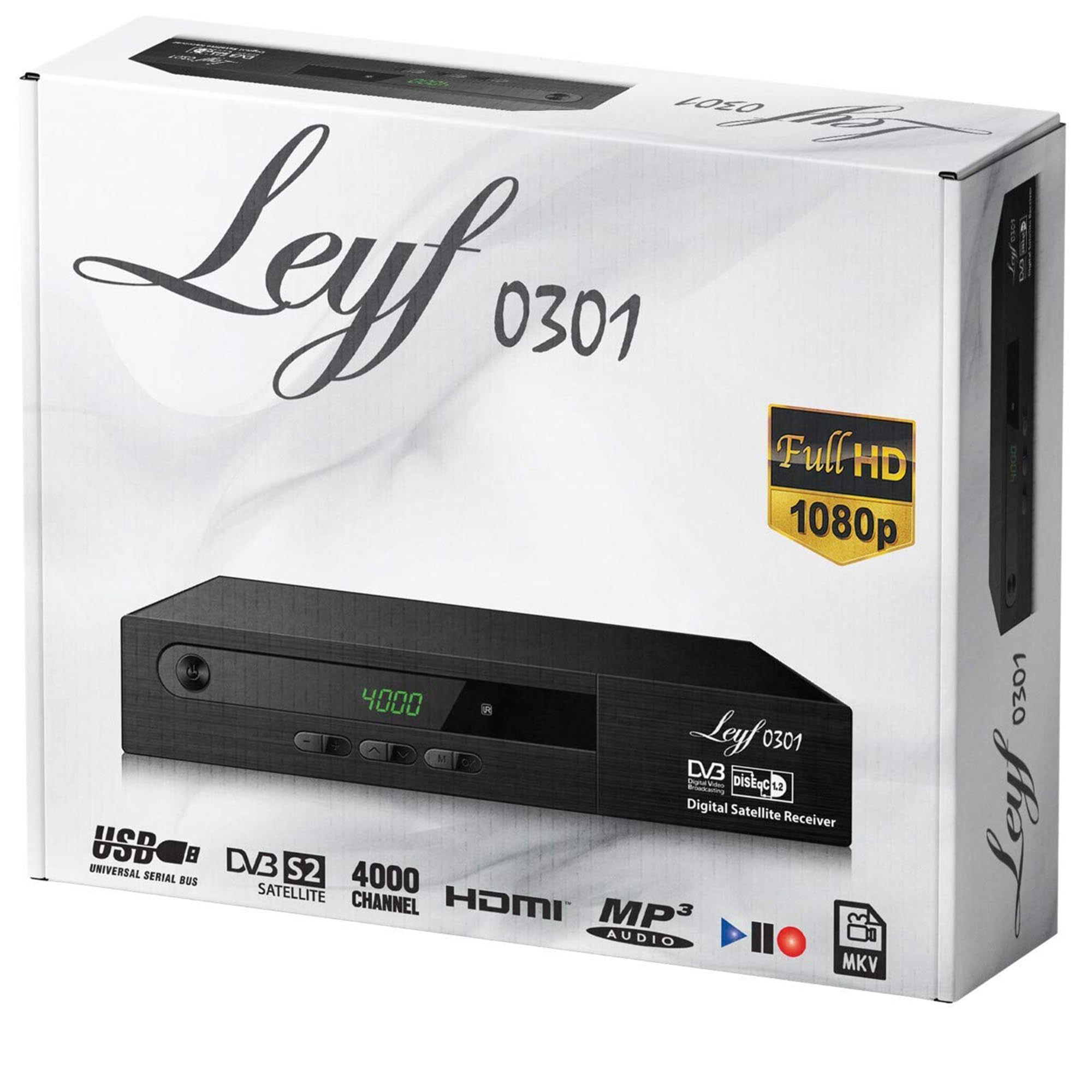 Leyf Satellite Receiver Digital Satellite Receiver (HDTV, DVB-S/DVB-S2, HDMI, SCART, 2X USB, Full HD 1080p) [Pre-Programmed for Astra, Hotbird and Türksat] + HDMI Cable