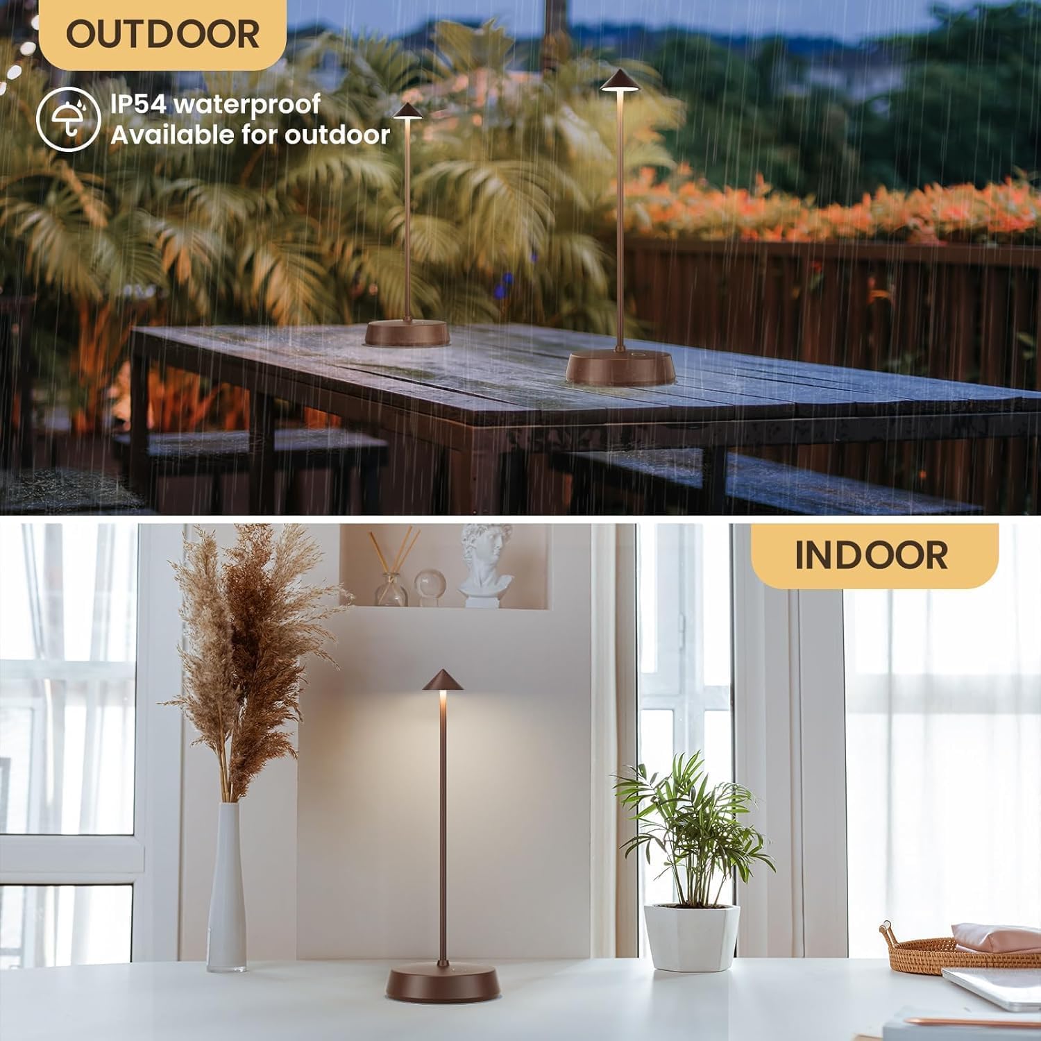 Lampada da tavolo senza fili a LED, ricaricabile, a batteria, 6000 mAh, dimmerabile, piccola, per esterni, impermeabile, portatile, wireless, per sala da pranzo, ristorante, bar, uso interno/esterno