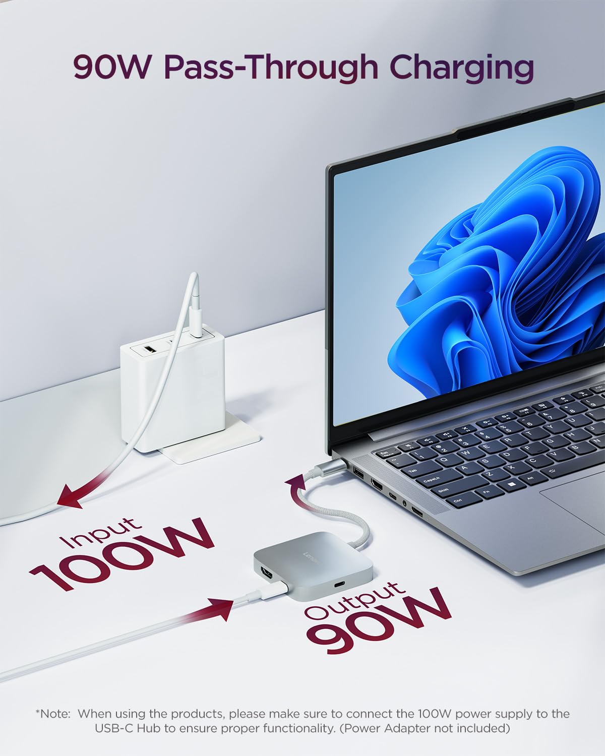 Lenovo Hub de Viaje USB-C 5 en 1, Entrega de energía de 90 W, HDMI 4K 60 Hz, Puertos USB-C y USB-A, Plug and Play, Compacto, Gris Plateado