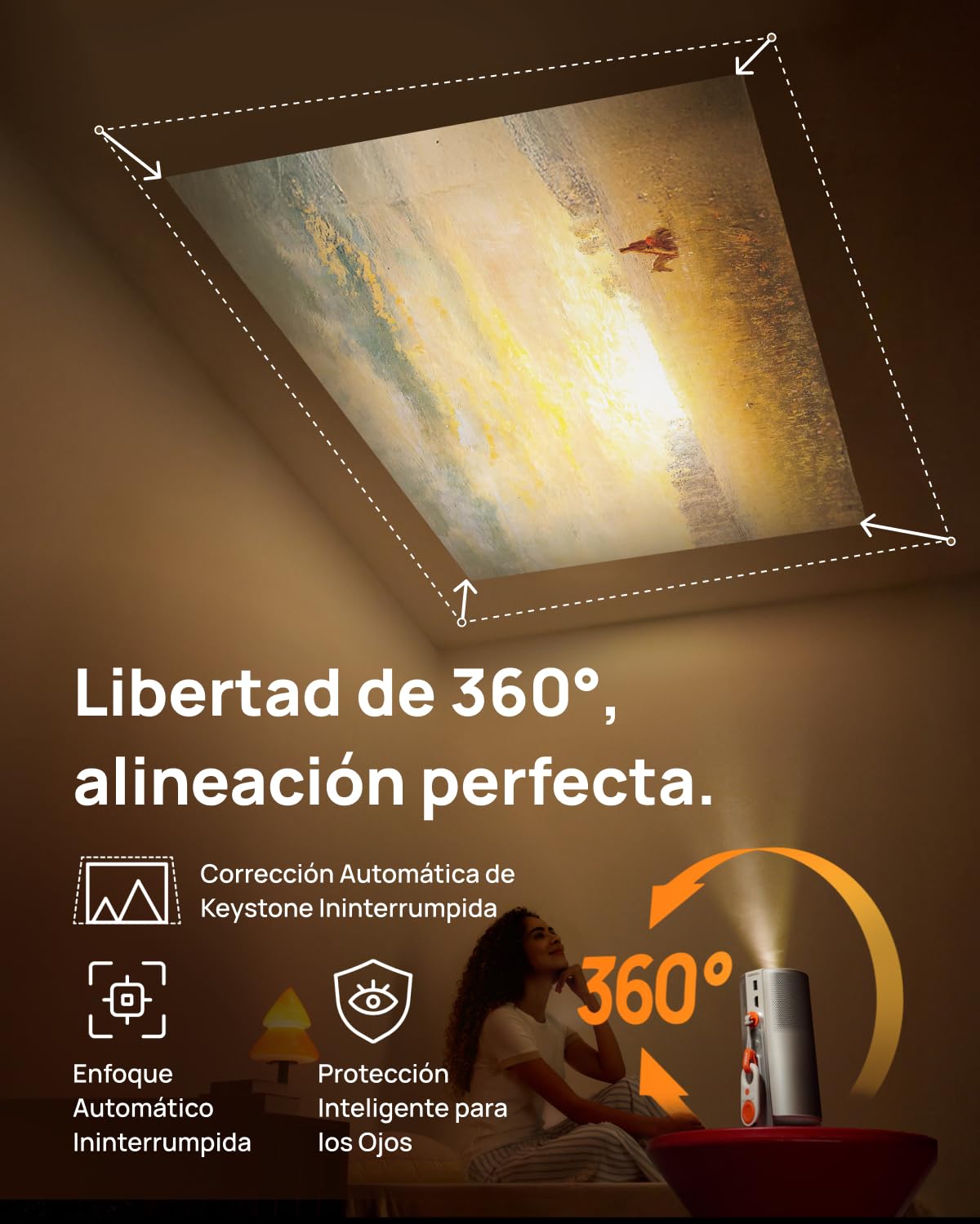 XGIMI MoGo 4 Proyector Portátil con Soporte PowerBase, Autonomía de 5h, Google TV con Netflix Oficial, Soporte 360°, 450 Lúmenes ISO, Altavoces Harman Kardon de 12 W