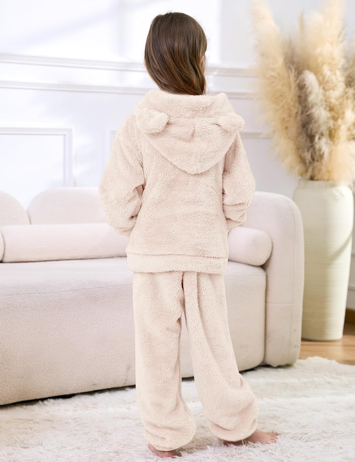 Gihuo Girls Fleece Pajamas Fuzzy Pajamas Toddler Bear Hoodie and Pants Set Kids Winter Cozy Sleepwear Outfit