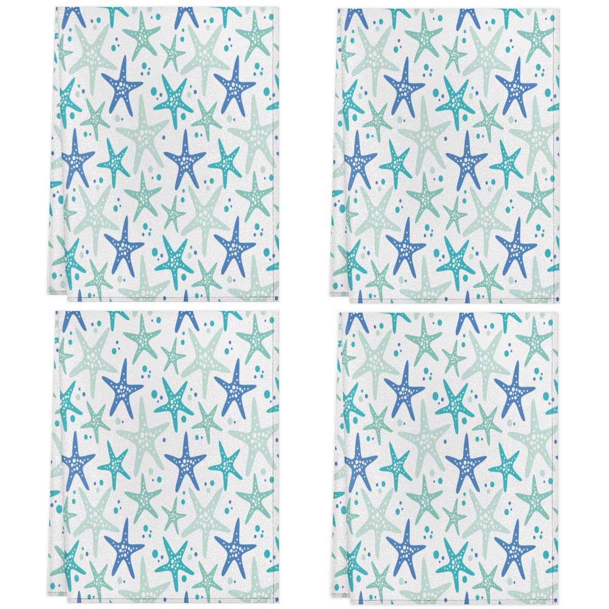 Set 2 Asciugamani Da Cucina In Velluto Corallo Blu Con Conchiglie E Stella Marina - 31x41 Cm - Con Velcro Per Appendere - 3