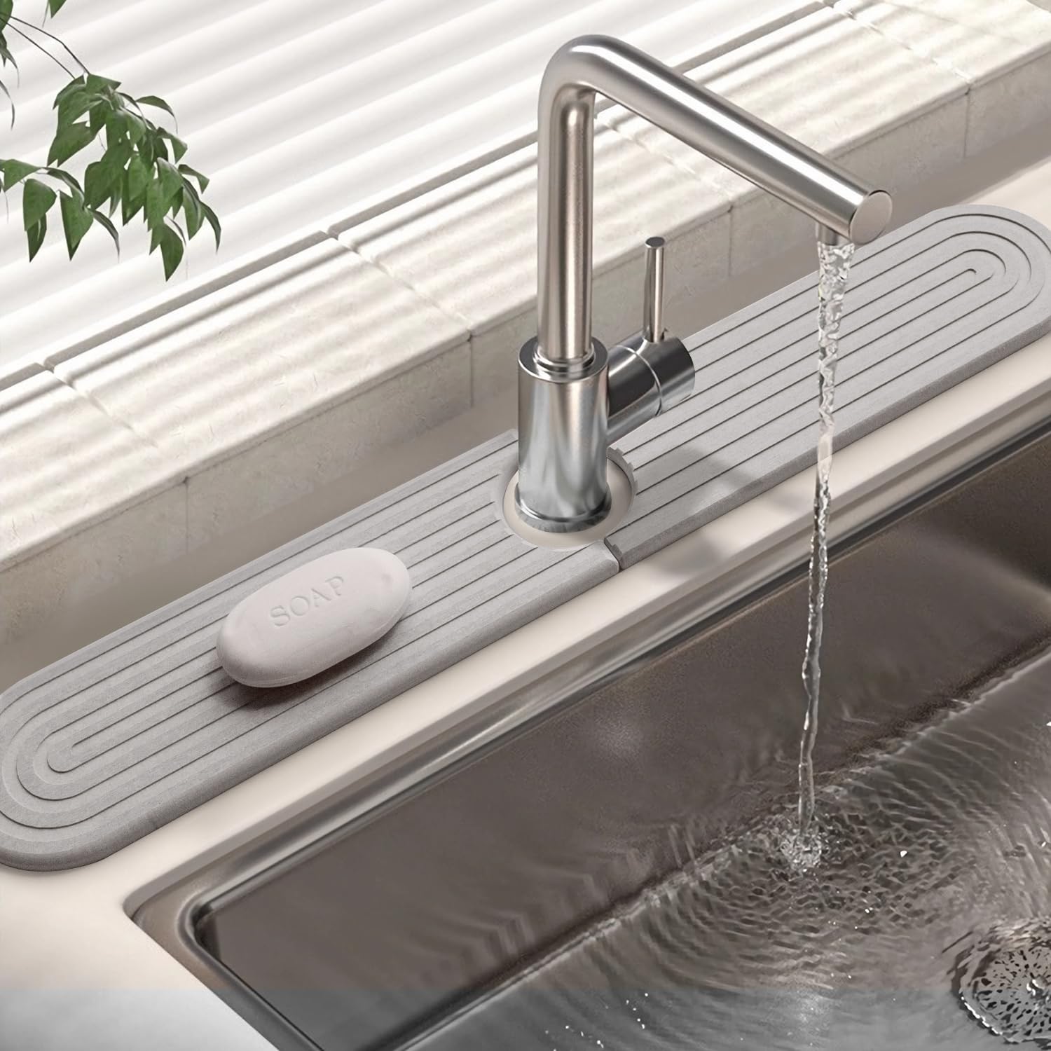 Quick Dry Stone Mat Alfombrilla Para Grifo Para Fregadero De Cocina, Protector Contra Salpicaduras De Diatomita De 24 Pulgadas De Largo, Bandeja Para Fregadero De Piedra De Secado Rápido, Se Seca Al