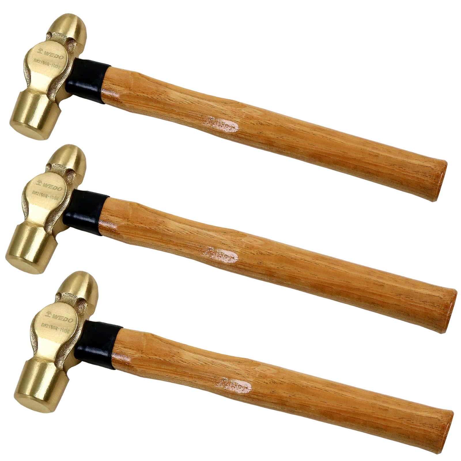 WEDO 3PCS Brass Ball Peen Hammer Set, 8 oz + 12 oz + 16 oz(1/2lb+3/4lb+1lb), Brass Ball Pein Hammer Set with Wooden Handle, Die-Forged, Corrosion Resistant, DIN Standard