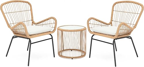 Miniatura 1 de KGOPK Juego de muebles de balcón de 3 piezas para patio, muebles de porche de mimbre para todo tipo de clima para jardín, patio trasero o cubierta,