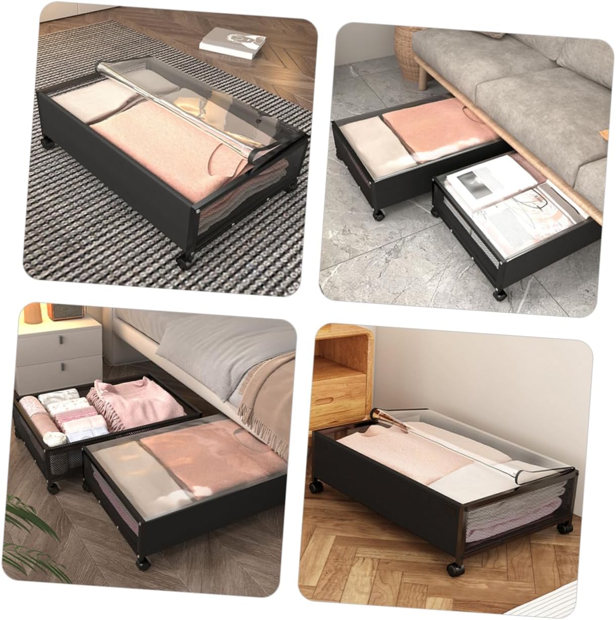 Unomor Bed Organizer Storage Case Wheels Versatile Clothes and Toy Storage Container for Bedroom Nursery Dorm and Easy to Move for Blankets and Seasonal Items