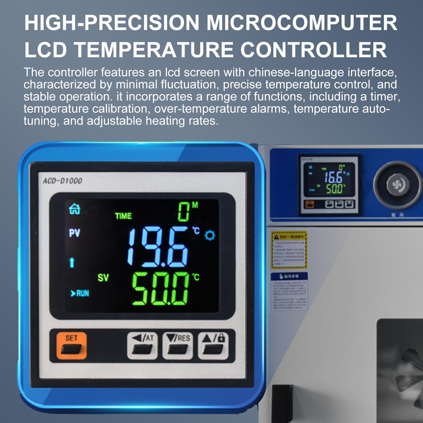 Horno de secado y calefacción de laboratorio con medidor de vacío y controlador digital para incubación termostática y secado por convección de aire