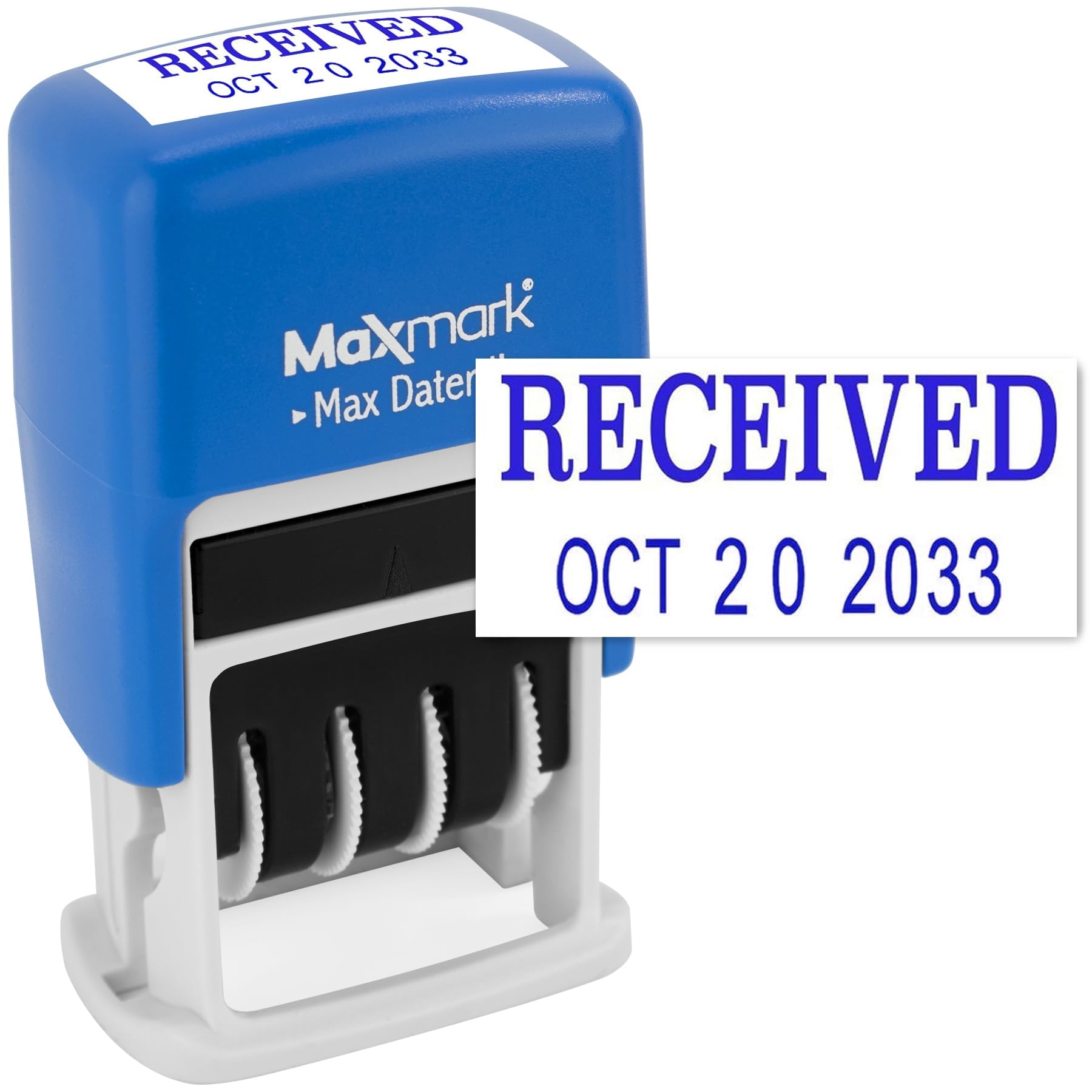 Maxmark Max Dater Self-Inking Phrase Date Stamp - Blue Ink RECEIVED Blue