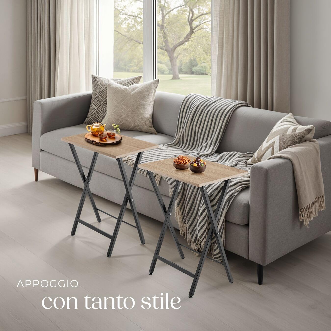 tectake 801167 Set di 2 tavolini Phoenix, Pannello in truciolato effetto legno, Stabile telaio in acciaio (Industriale legno chiaro, rovere Sonoma)