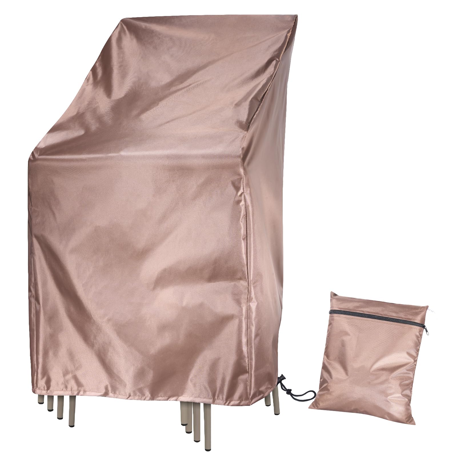 Fachmach Funda para Sillas Apiladas Impermeable Fundas Sillas Terraza Exterior con Cordón,210D Oxford Protectora Sillas de Jardin,64x64x120/70CM (Beige) — view 10