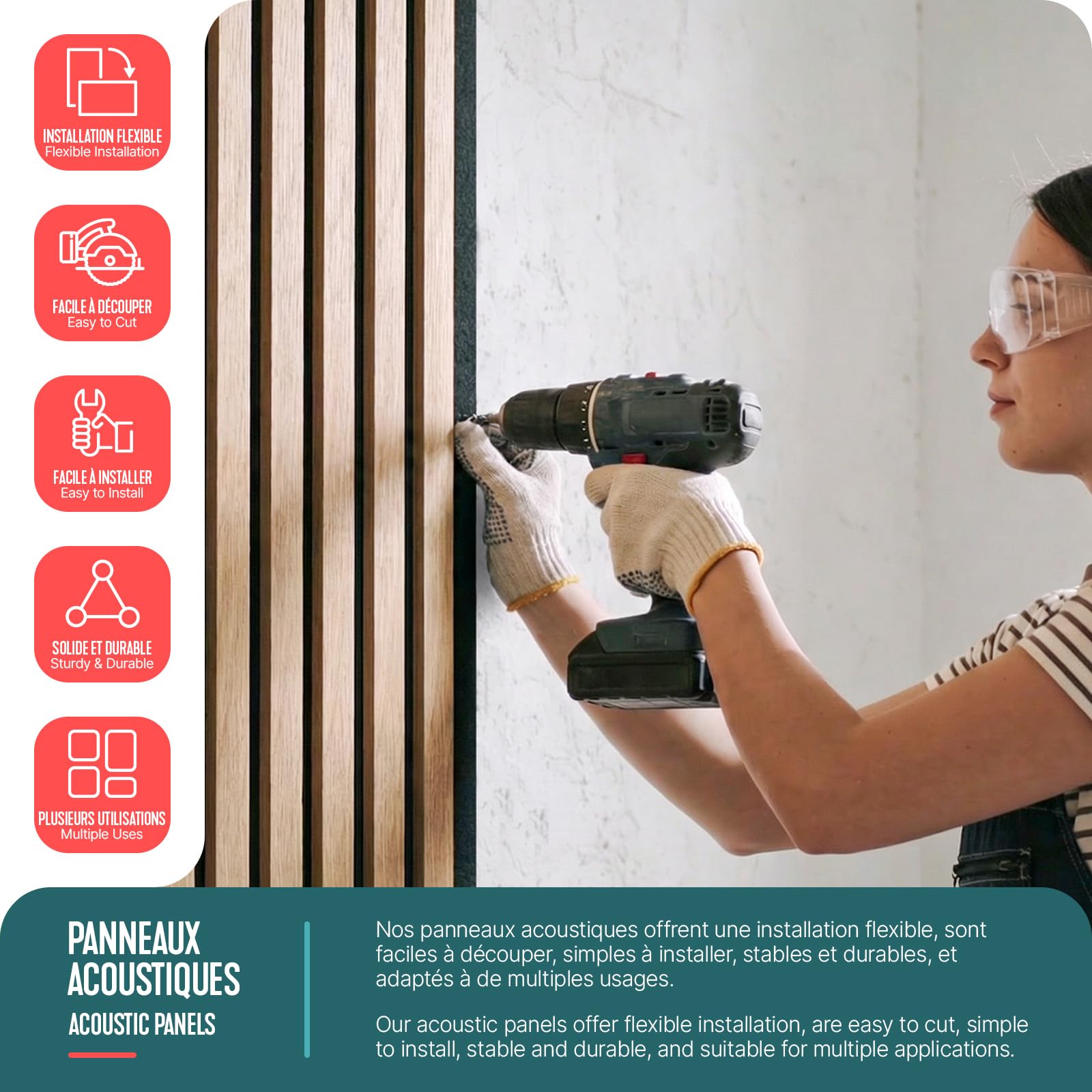 VOUNOT® 4x Paneles Acústicos Decorativos MDF 120x60x2,1cm con Fieltro Poliéster Insonorización Acústica Pared Absorción de Sonido Pared de Láminas Listones 3D para Salón Despacho Encimera Roble Claro