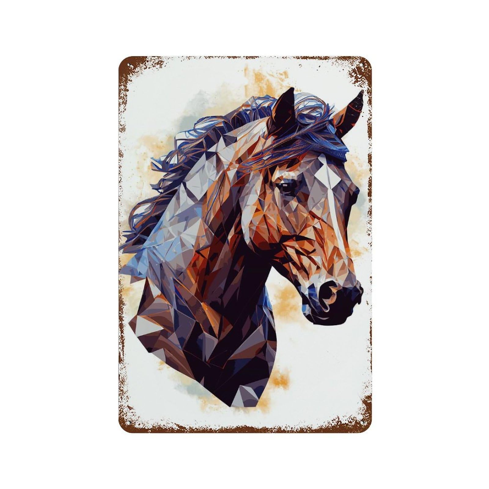Garage Style Abstract Watercolor Horse Weathered Tin Sign 11.8"x7.9", Shabby Chic Decor for Bar And Workshop