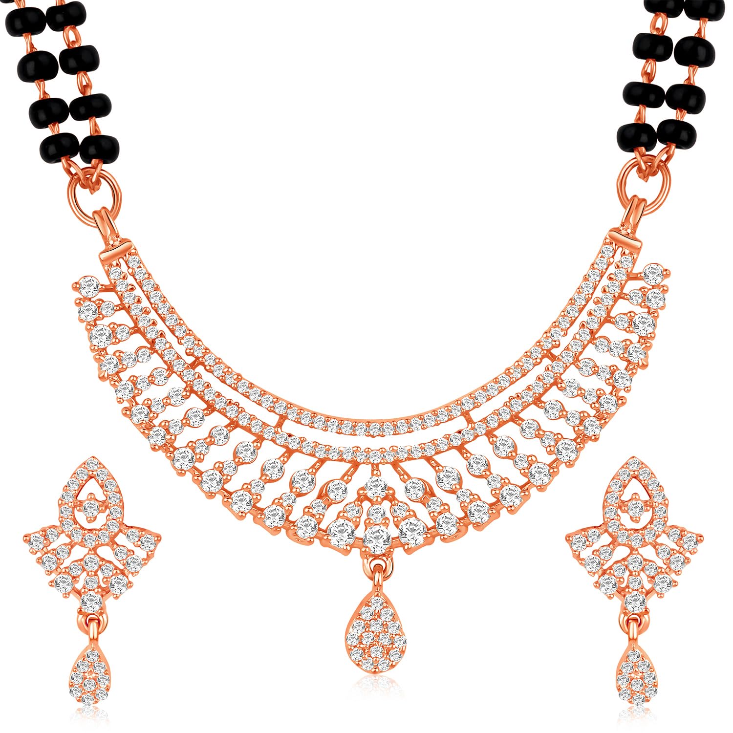 Peora Cubic Zirconia Studded Rose Gold Plated Fancy Mangalsutra Earrings Jewellery Set for Women (B0D8HWZQ34) Amazon Price History, Amazon Price Tracker