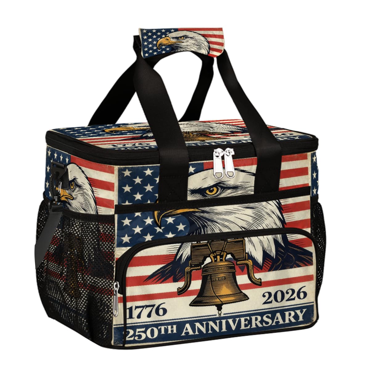Grand sac isotherme de camping pour pique-nique, 250e anniversaire de mariage, motif aigle, liberté, cloche, sac à déjeuner et boîte à déjeuner pour homme et femme, 20 l