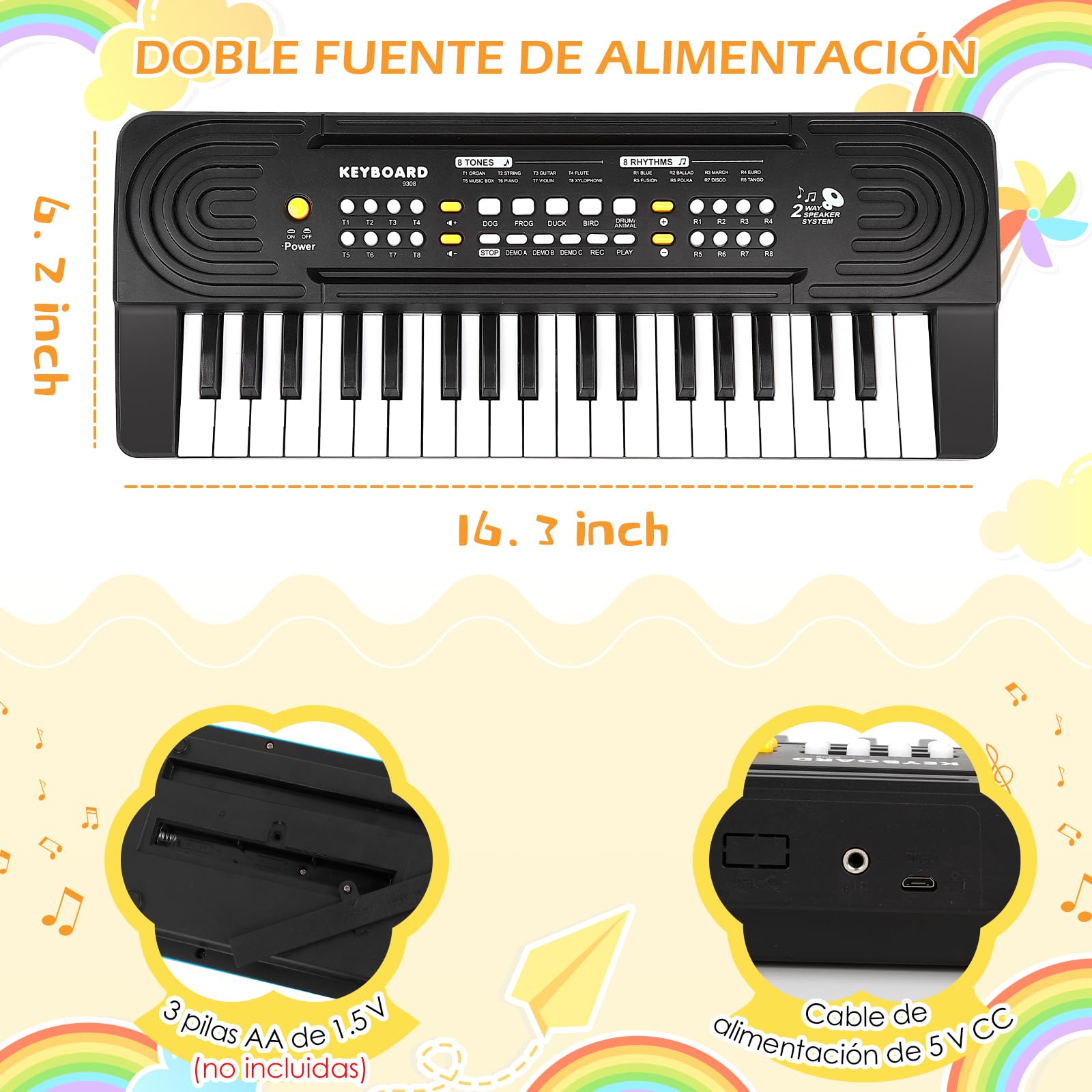 Pianola Scuola Media Bambini, Shayson Tastiera 37 Tasti, Elettronica Digitale Musicale Tastiera Giocattolo Multifunzione, Portatile, con microfono, Educativo, Regalo 3+Anni, Nero, 40*18*6CM