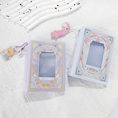 Miniatura 6 de Mini álbum de fotos de 3 pulgadas, soporte para tarjeta de fotos con forma de puerta, álbum hueco con 40 bolsillos, tarjetero con colgante (gris