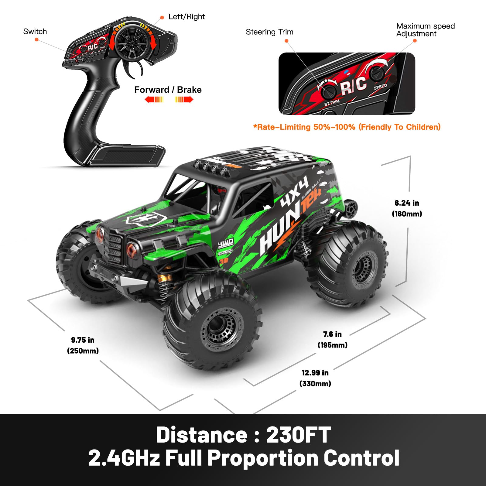 Macchina Telecomandata Professionale 1:14 per Adulti e Ragazzo 1:14 4WD RC Auto Fuoristrada ad Alta Velocità 40+ KM/H, con 2 Batterie Ricaricabili 7.4V 1300mAh, 2 set di pneumatici