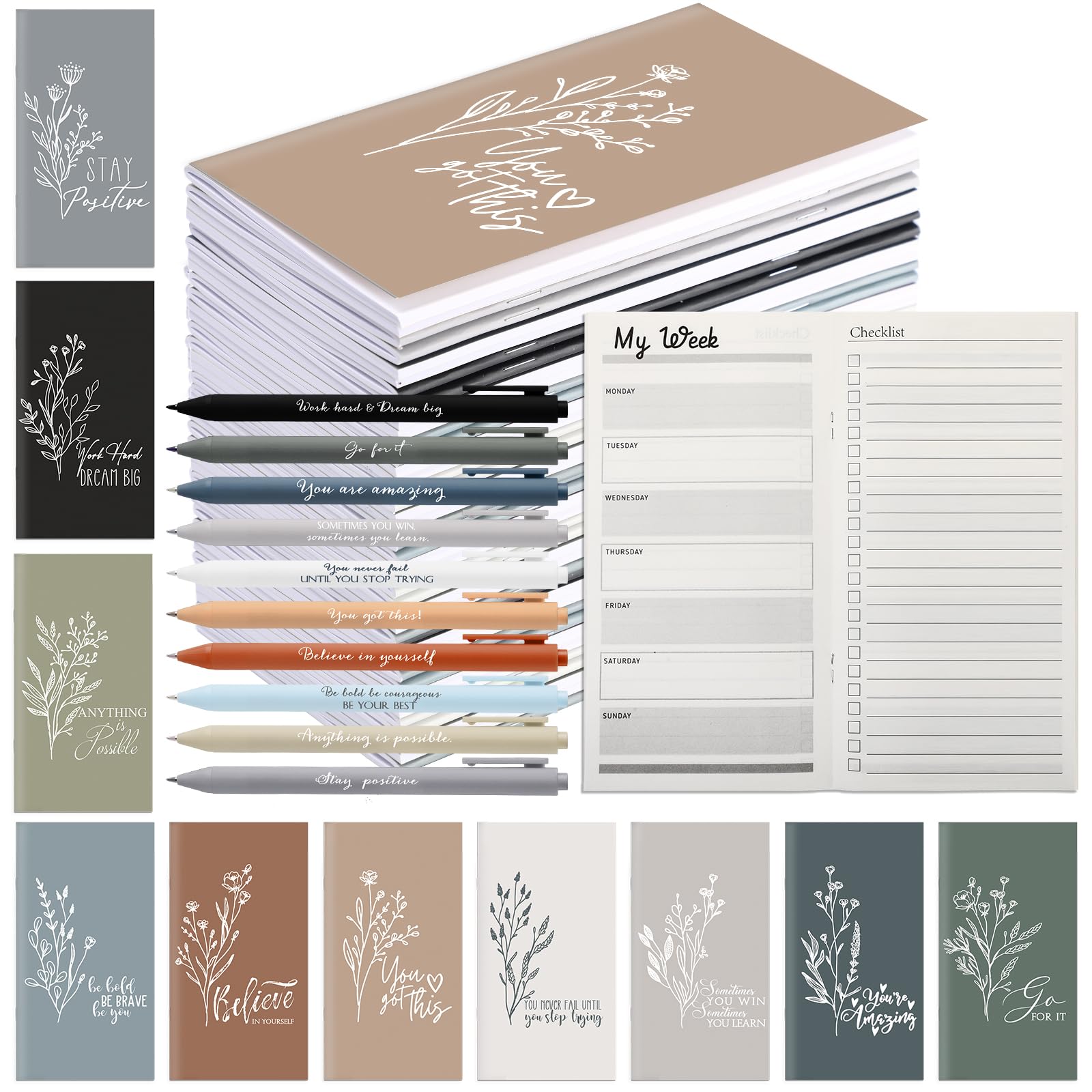 Spakon 60 Pcs Valentines Day Employee Appreciation Gift Bulk Planners Journal 2026 Weekly Planner Notepad and Pens Thank You Gifts for Women Coworker