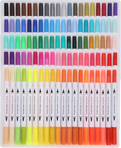 Juego de rotuladores de acuarela de pintura de doble cabeza, kit de dibujo de colores para adultos y niños, libros para colorear con caja (100