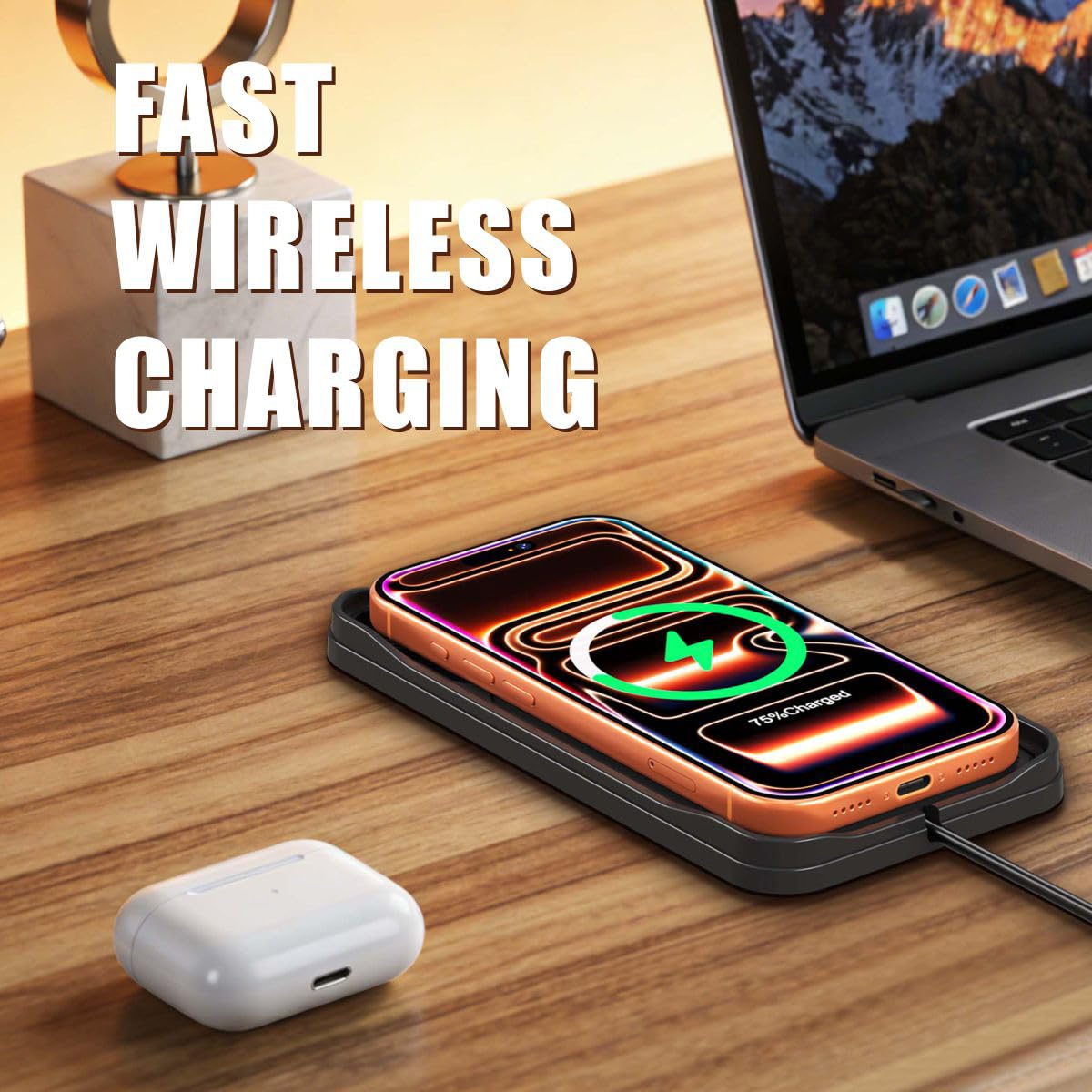 Caricabatterie wireless per auto, 15 W, caricabatterie wireless per auto, caricabatterie antiscivolo per iPhone 17/16/15/14/13/12 Pro, SE3/SE2/XS/X/XR/8, cavo da 30 cm