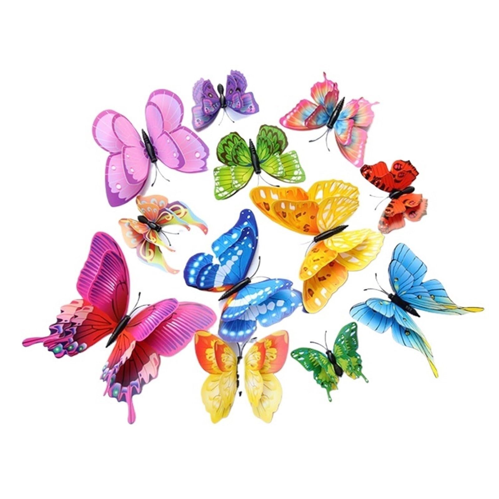 3D Butterfly Wall Decoration 12Pcs Mixed Color Double Layer Butterfly 3D Wall Sticker for Wedding Decoration Magnet Butterflies Fridge Decals Home Room Decor(Color03)