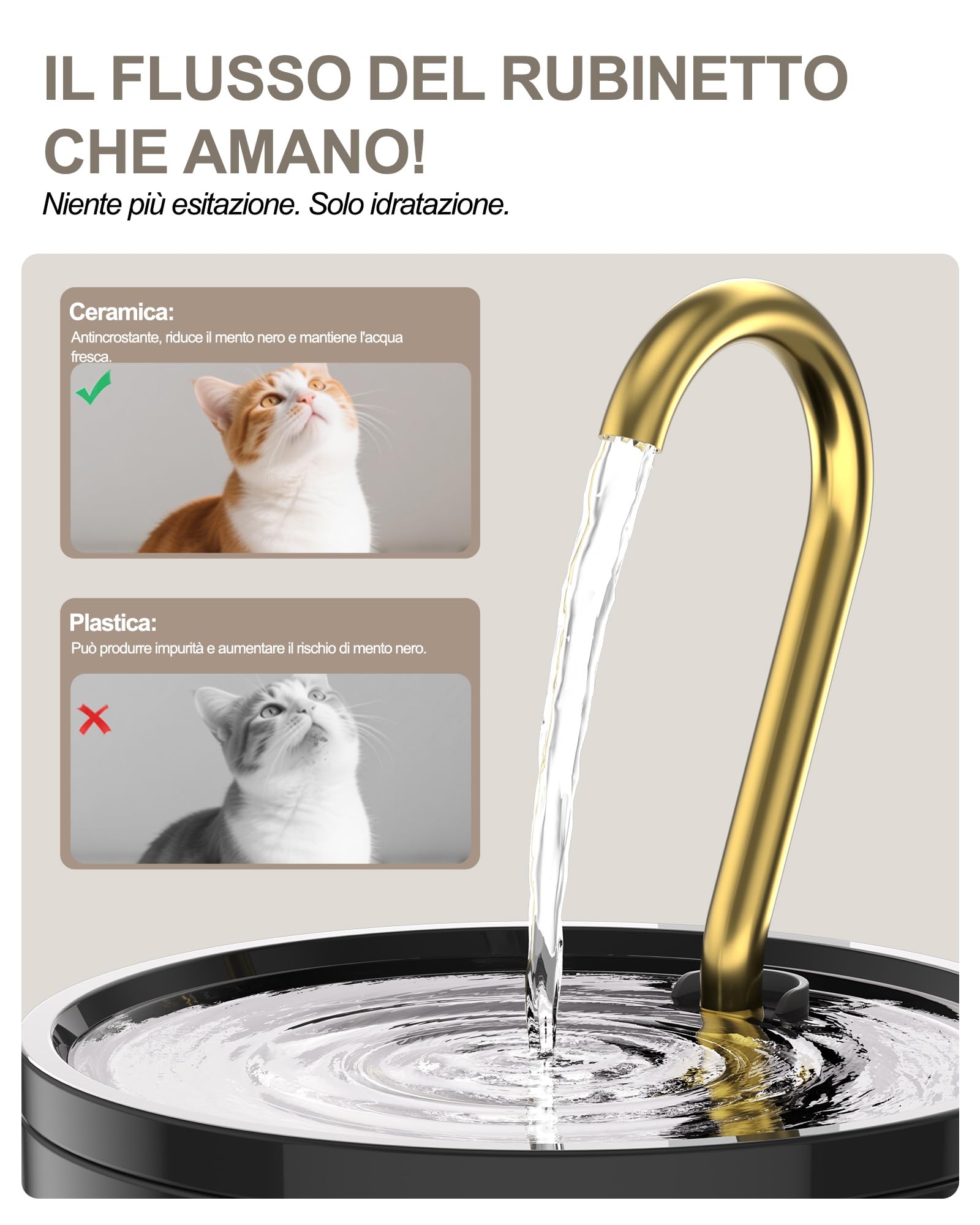 Kittyspout Fontana per gatti in ceramica 1,2L con 2 Filtri Inclusi | Pompa ultra silenziosa, fontana nera con rubinetto in rame, adatta a gatti e cani di piccola taglia